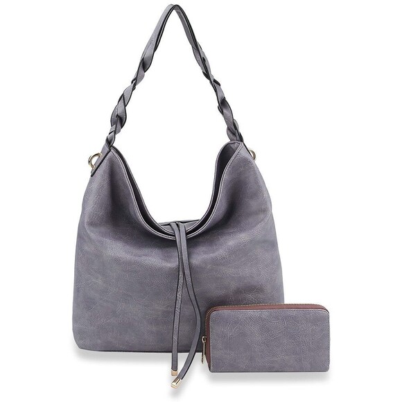Embossed Twisted Handle Classic Hobo Shoulder Bag with Wallet - Picture 1 of 2